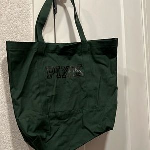 Victoria’s Secret Pink dark green with classic logo tote bag